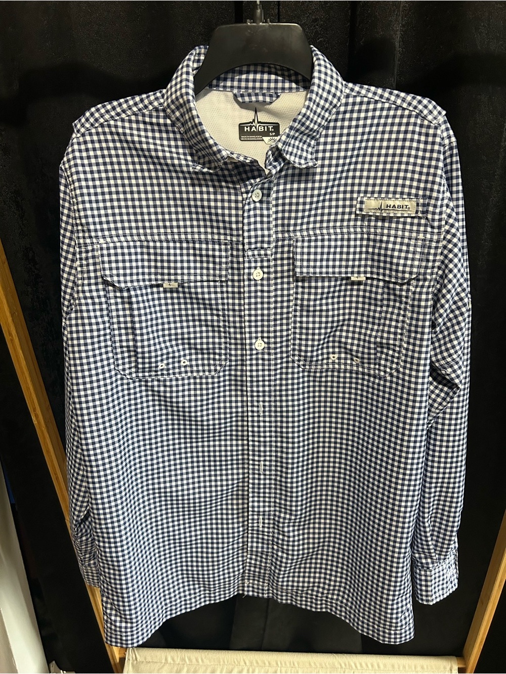 Habit Men's Navy Gingham Long-Sleeve Button-Down Shirt